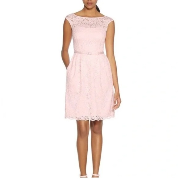 WHBM| Powder Pink Lace Overlay Sleeveless Dress Pleats Size 8 - Picture 1 of 15